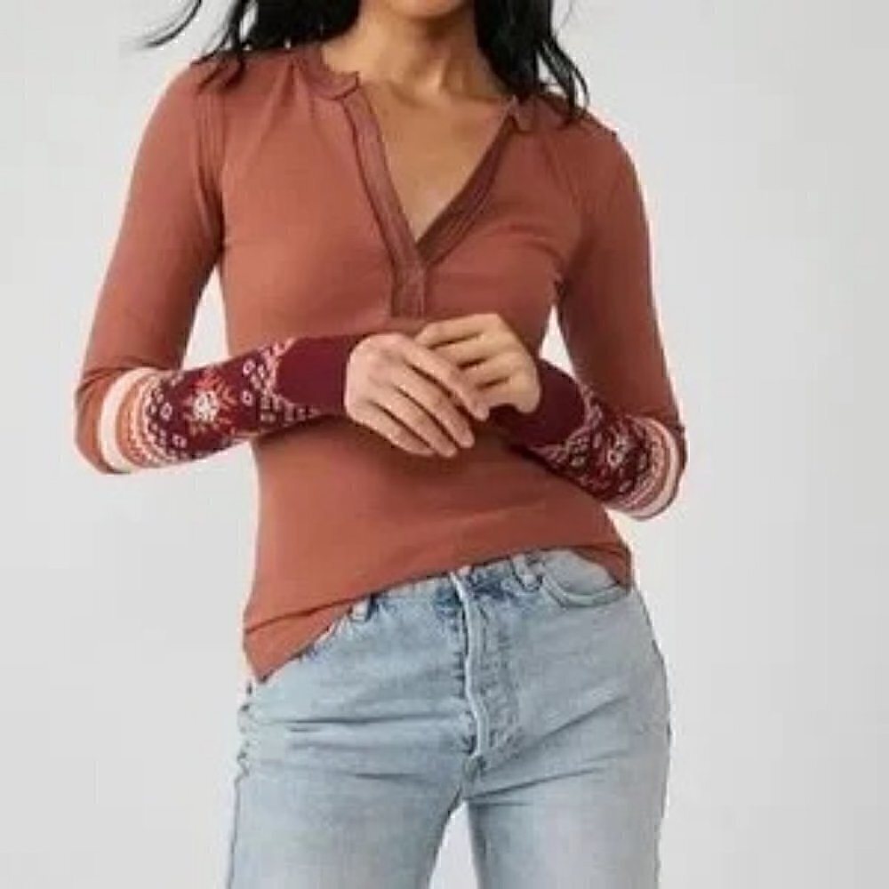 Free People We The Free Mikah Layering Cuff Long Sleeve Top Shirt Size S